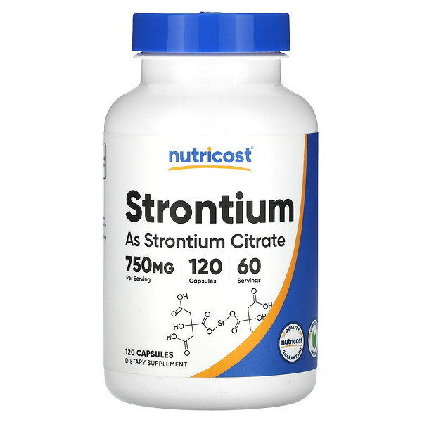 Strontium, 750 mg , 120 Capsules (Капсулы) (375 mg per Capsule) Nutricost