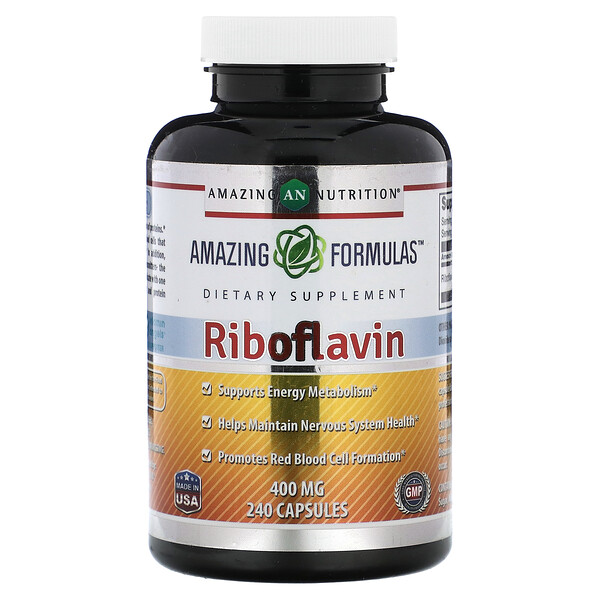 Рибофлавин, 400 мг, 240 капсул Amazing Nutrition
