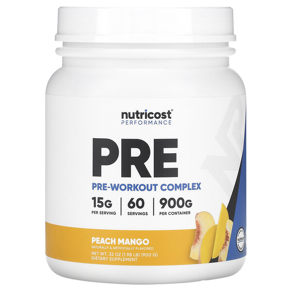 Performance, PRE, Pre-Workout Complex, Peach Mango, 1.98 lb (Фунты) (900 g) Nutricost