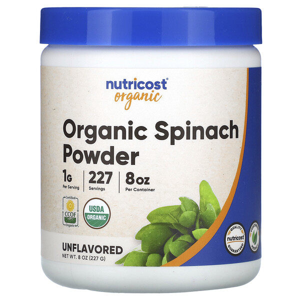 Organic Spinach Powder (Порошок), Unflavored (Без вкуса), 8 oz (Унции) (227 g) Nutricost