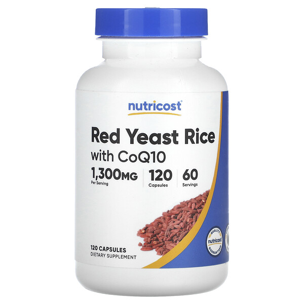 Красный рис с CoQ10, 1300 мг, 120 капсул (650 мг на капсулу) - Nutricost Nutricost