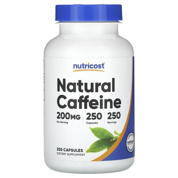 Натуральный кофеин, 200 мг, 250 капсул Nutricost