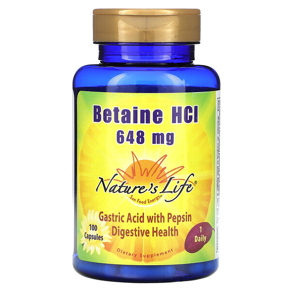Бетаин Hcl, 648 мг, 100 капсул Nature's Life
