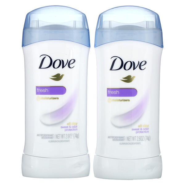 Дезодорант-антиперспирант, твердый, свежий, в двойной упаковке, 2 упаковки, по 2,6 унции (74 г) каждая Dove
