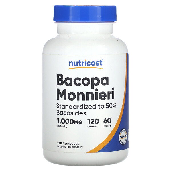 Бакопа Моньери, 1000 мг, 120 капсул (500 мг на капсулу) Nutricost