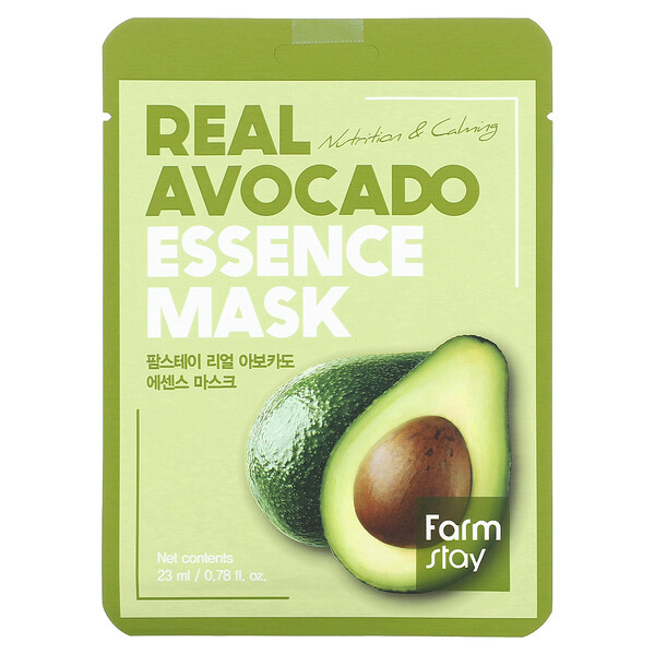 Красота-маска Real Avocado Essence, 1 тканевая маска, 0,78 жидк. унции (23 мл) Farmstay