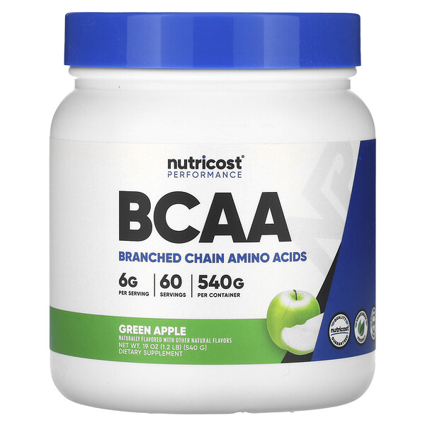 Performance, BCAA, зеленое яблоко, 1,2 фунта (540 г) Nutricost
