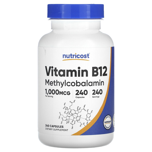 Витамин B12, 1000 мкг, 240 капсул Nutricost