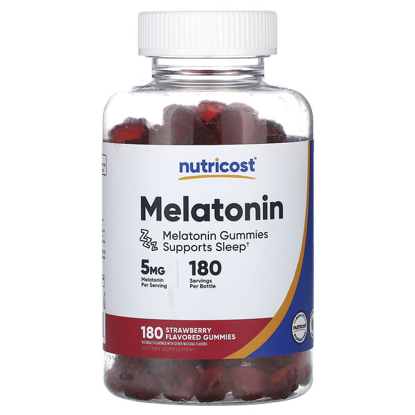 Мелатонин, Клубника - 5 мг - 180 жевательных конфет - Nutricost Nutricost