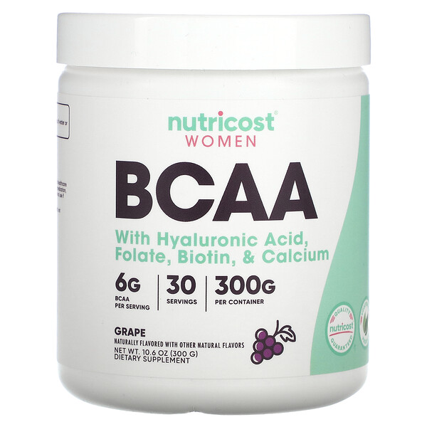 Женщины, BCAA с гиалуроновой кислотой, фолатом, биотином и кальцием, виноград, 10,6 унции (300 г) Nutricost