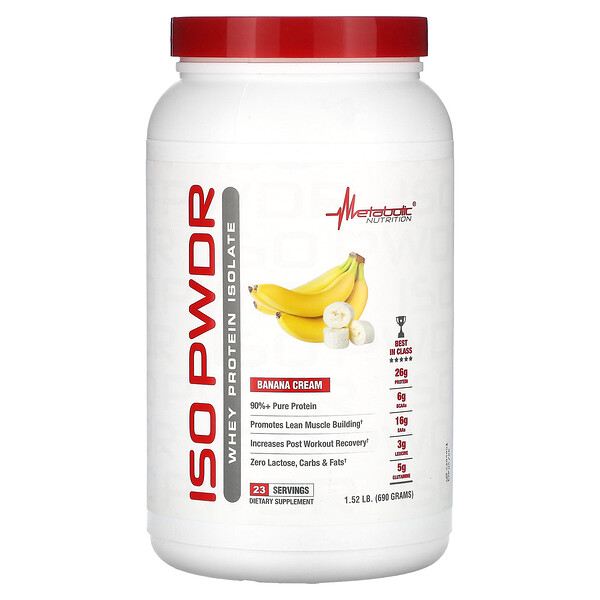 ISOpwdr, Изолят сывороточного протеина, банановый крем, 1,52 фунта (690 г) Metabolic Nutrition