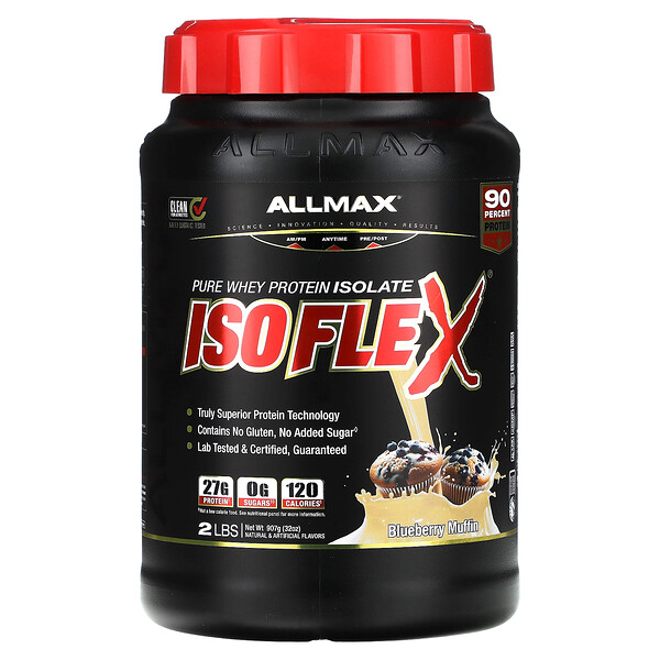 Isoflex, Чистый изолят сывороточного протеина, черничный маффин, 2 фунта (907 г) ALLMAX
