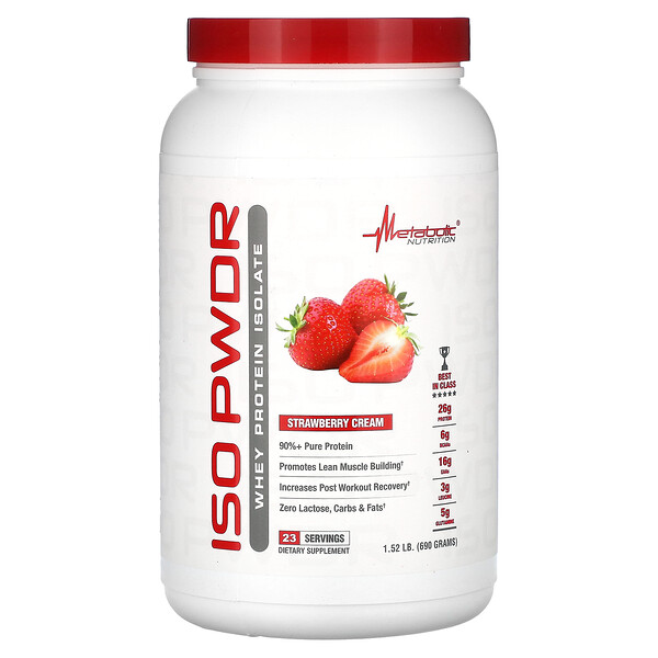 ISOpwdr, Изолят сывороточного протеина, клубничный крем, 1,52 фунта (690 г) Metabolic Nutrition