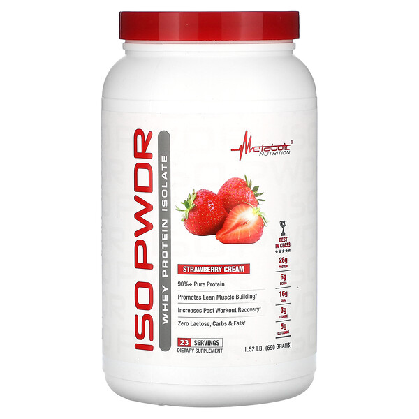 ISOpwdr, Whey Protein Isolate, Strawberry Cream (Крем), 1.52 lbs (690 g) Metabolic Nutrition