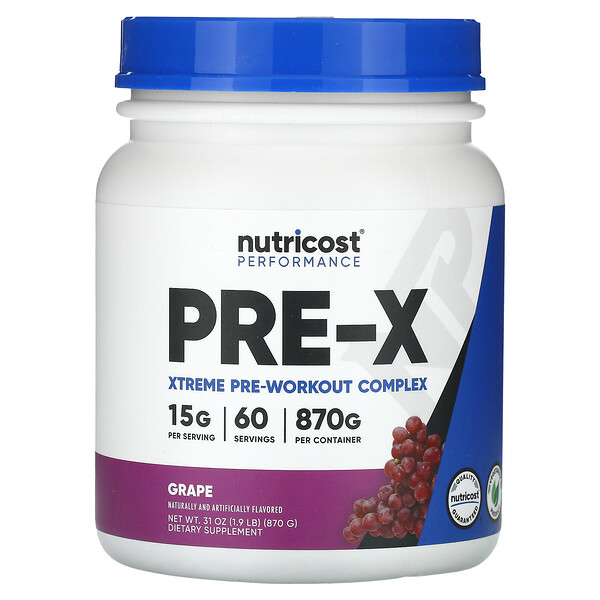 Performance, PRE-X, Xtreme Pre-Workout Complex, Grape, 1.9 lb (Фунты) (870 g) Nutricost