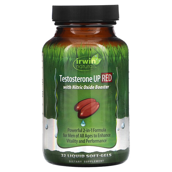Testosterone UP Red с усилителем оксида азота, 32 мягких желатиновых капсулы с жидкостью Irwin Naturals