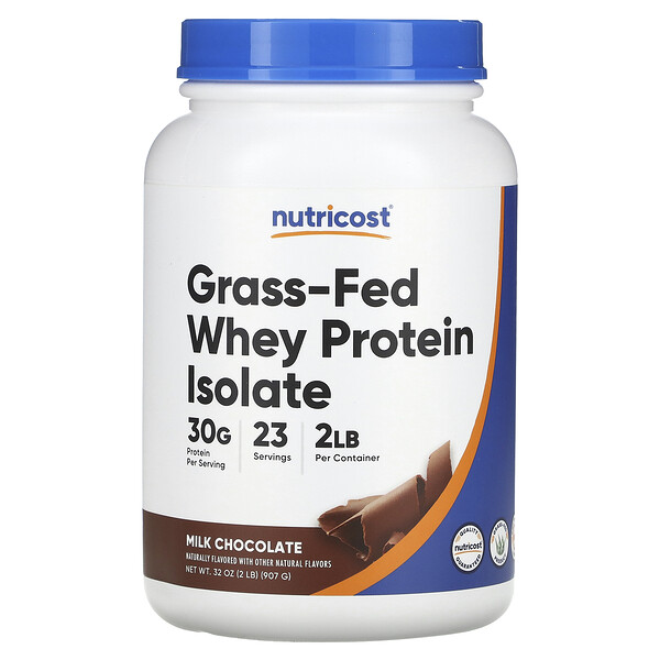 Изолят сывороточного протеина травяного откорма, молочный шоколад, 2 фунта (907 г) Nutricost