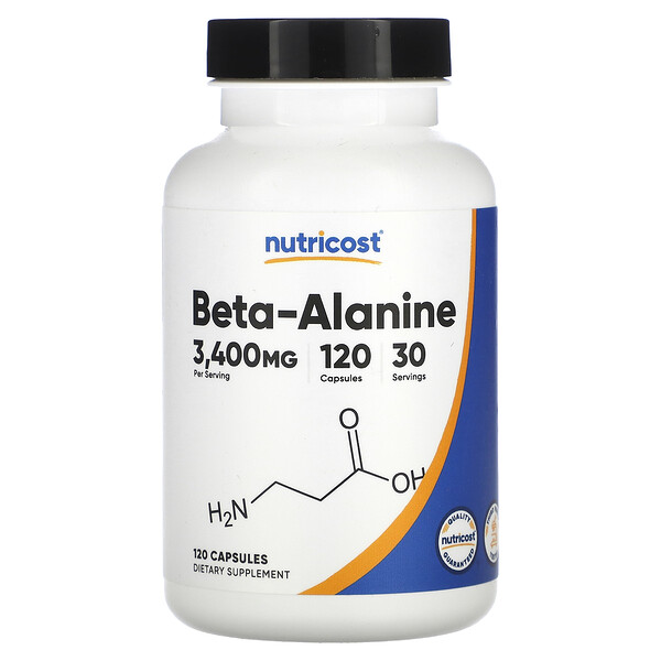 Бета-аланин, 3400 мг, 120 капсул (850 мг на капсулу) Nutricost