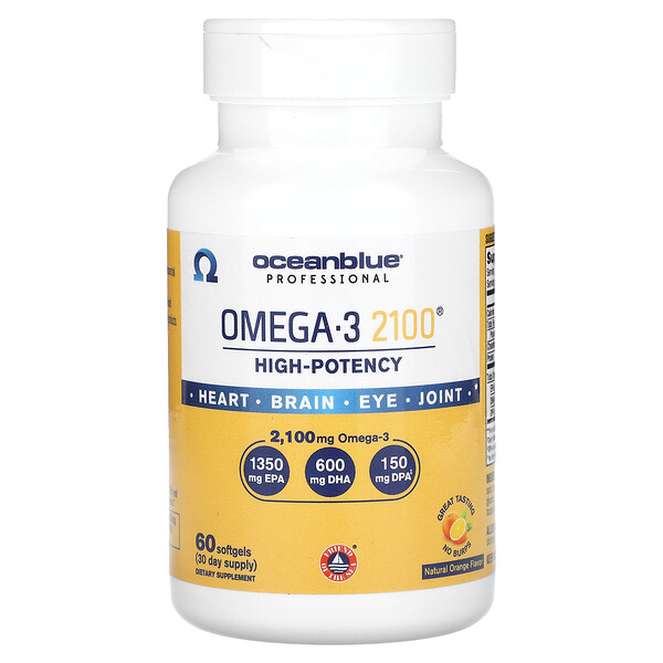 Professional, Омега-3 2100, высокоэффективный, натуральный апельсин, 60 мягких таблеток Oceanblue