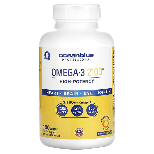 Professional, Омега-3 2100, высокая эффективность, натуральный апельсин, 2100 мг, 120 мягких таблеток Oceanblue