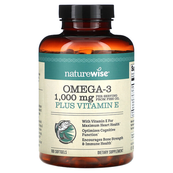 Omega-3 Plus Vitamin E - 1000 мг - 180 мягких капсул - NatureWise NatureWise