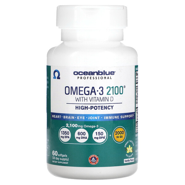 Professional, Омега-3 2100 с витамином D, высокая эффективность, ваниль, 60 мягких таблеток Oceanblue