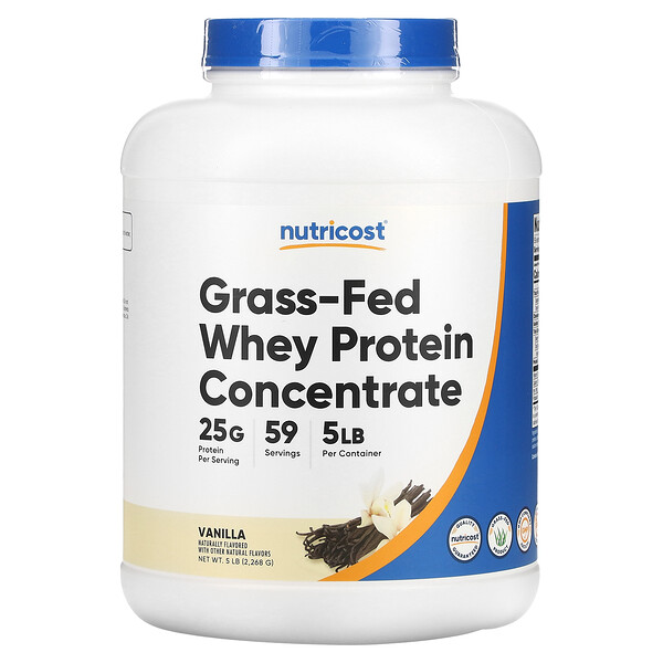 Концентрат сывороточного протеина травяного откорма, ваниль, 5 фунтов (2268 г) Nutricost