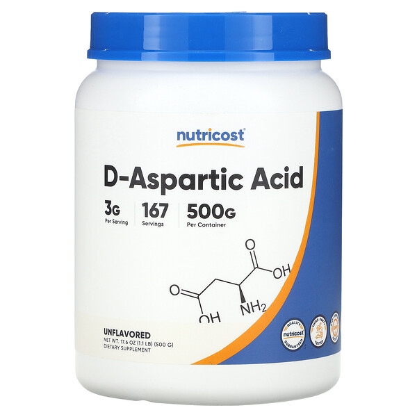 D-аспарагиновая кислота, без вкуса, 17,6 унций (500 г) Nutricost