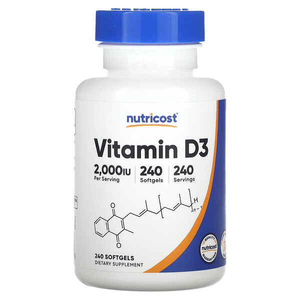 Витамин D3 - 2000МЕ - 240 мягких капсул - Nutricost Nutricost