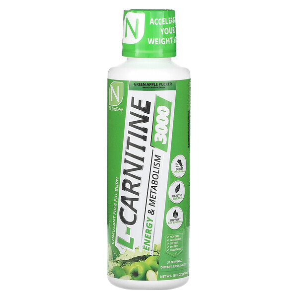 L-Carnitine 3000, зеленое яблоко, 16 жидких унций (473 мл) Nutrakey