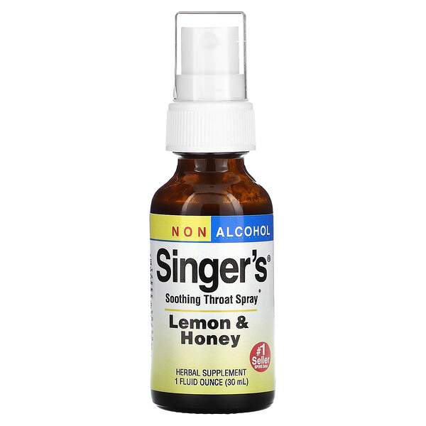 Успокаивающий спрей для горла Singer's, без спирта, лимона и меда, 1 жидкая унция (30 мл) Herbs Etc.