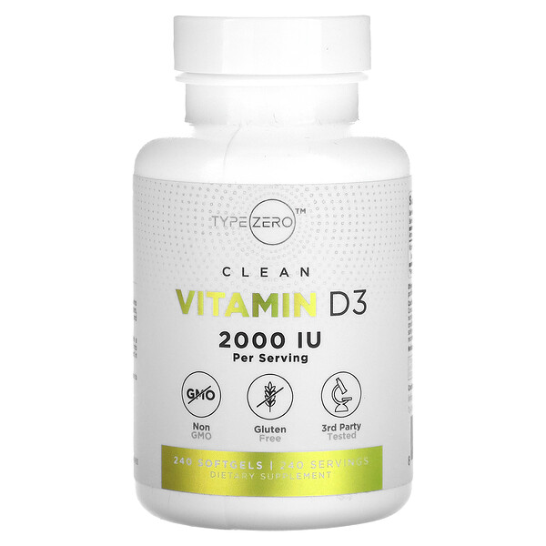 Clean, Витамин D3, 2000 МЕ, 240 мягких таблеток TypeZero