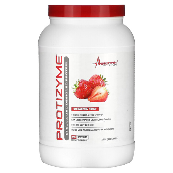 Protizyme, Специально разработанный протеин, клубничный крем, 2 фунта (910 г) Metabolic Nutrition
