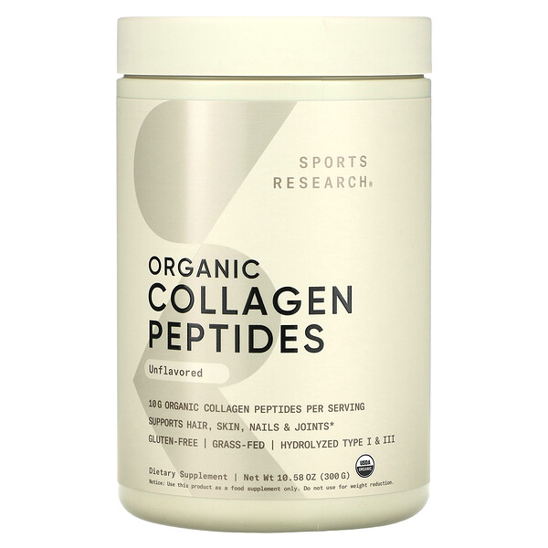 Органические коллагеновые пептиды, без ароматизаторов, 10,58 унции (300 г) Sports Research