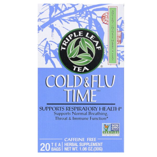 Травяной чай Cold & Flu Time, без кофеина, 20 чайных пакетиков, 1,06 унции (30 г) Triple Leaf Tea