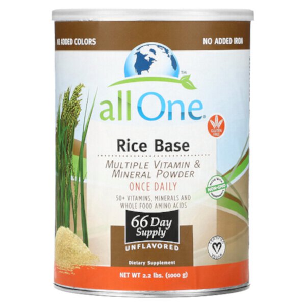 Рисовая основа, комплексный витаминно-минеральный порошок, без вкуса, 1000 г (2,2 фунта) All One Nutritech