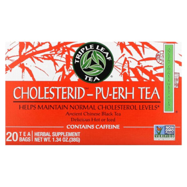 Холестерид-пуэр, 20 чайных пакетиков, 1,34 унции (38 г) Triple Leaf Tea
