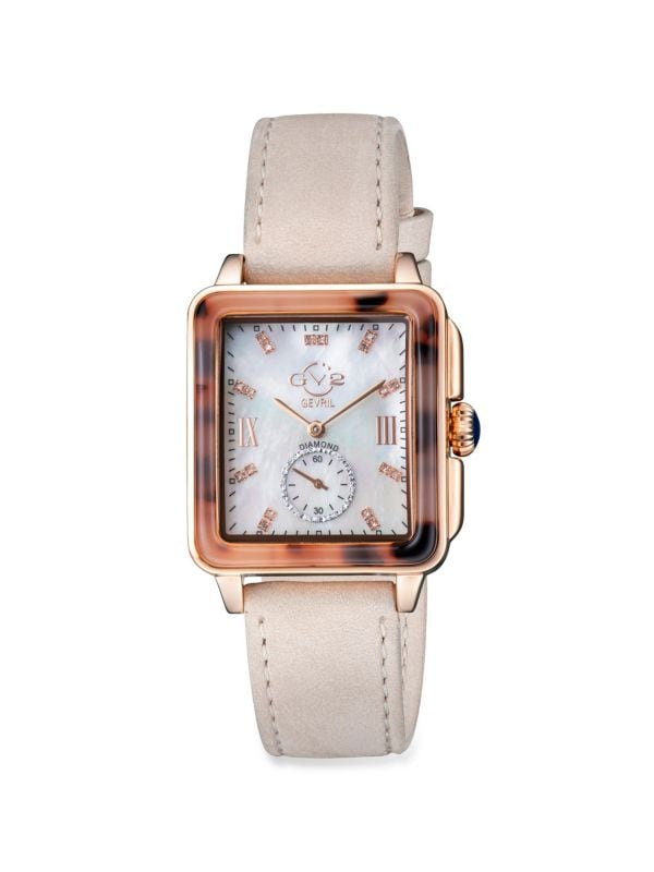 Часы Bari Tortoise, 34 мм, IP, розовое золото, нержавеющая сталь, бриллианты и кожаный ремешок GV2
