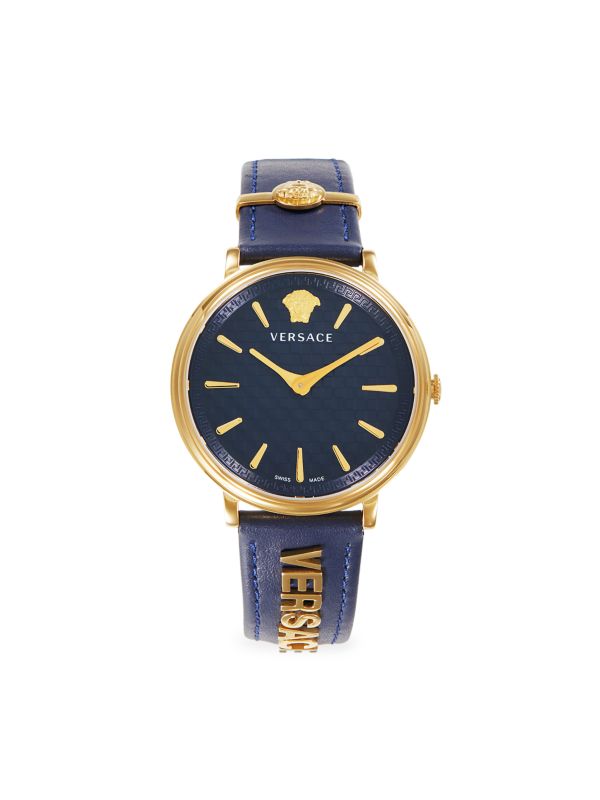 Часы с золотистым кожаным ремешком из нержавеющей стали и IP-адресом, 38 мм Versace