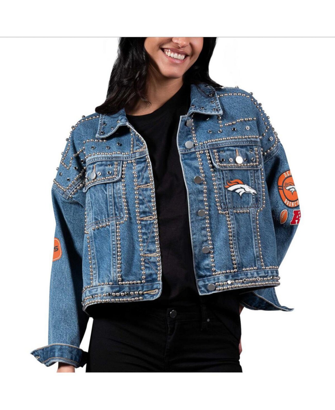 Женская джинсовая куртка на всех пуговицах Denver Broncos First Finish среднего размера G-III