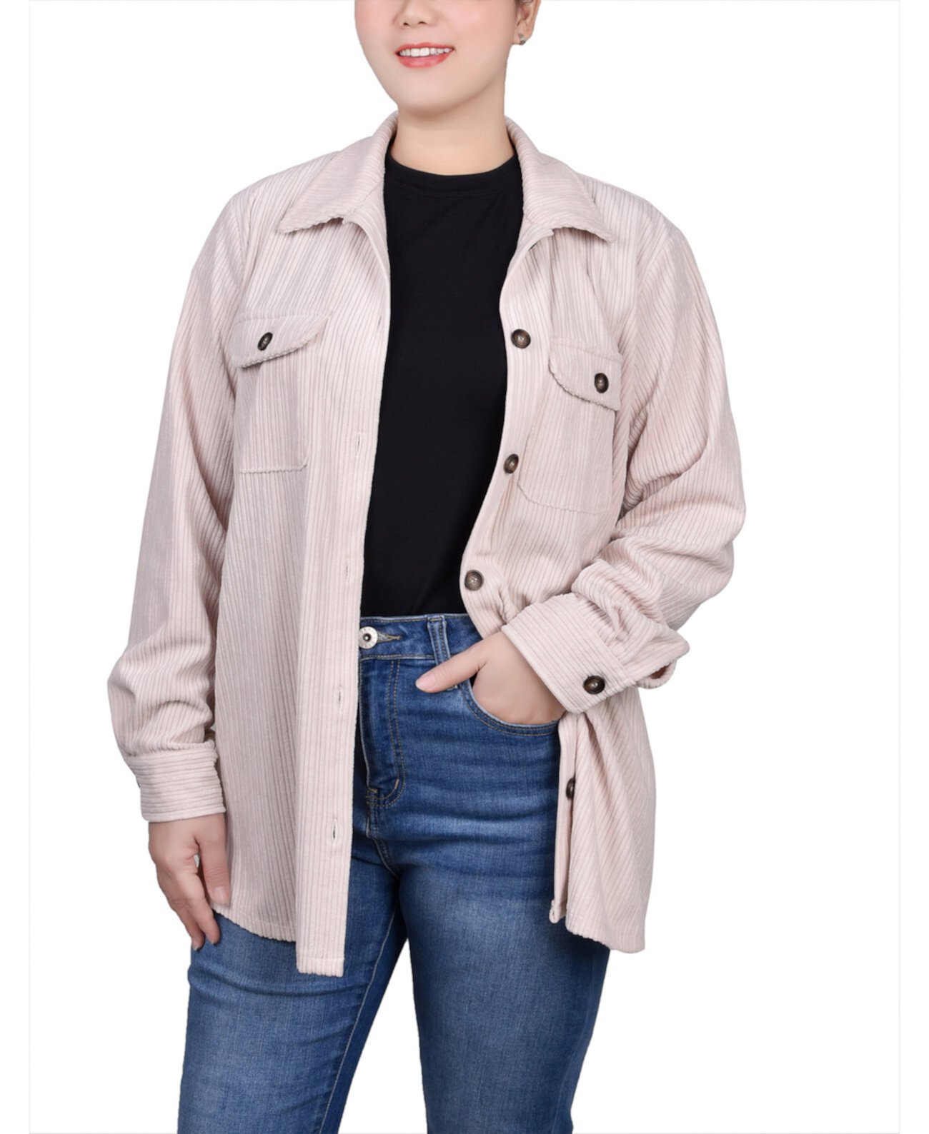Женская вельветовая куртка-рубашка с длинным рукавом NY Collection