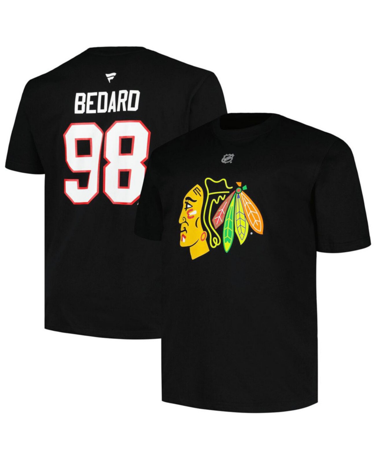 Мужская черная футболка с именем и номером Connor Bedard Chicago Blackhawks Big and Tall Profile