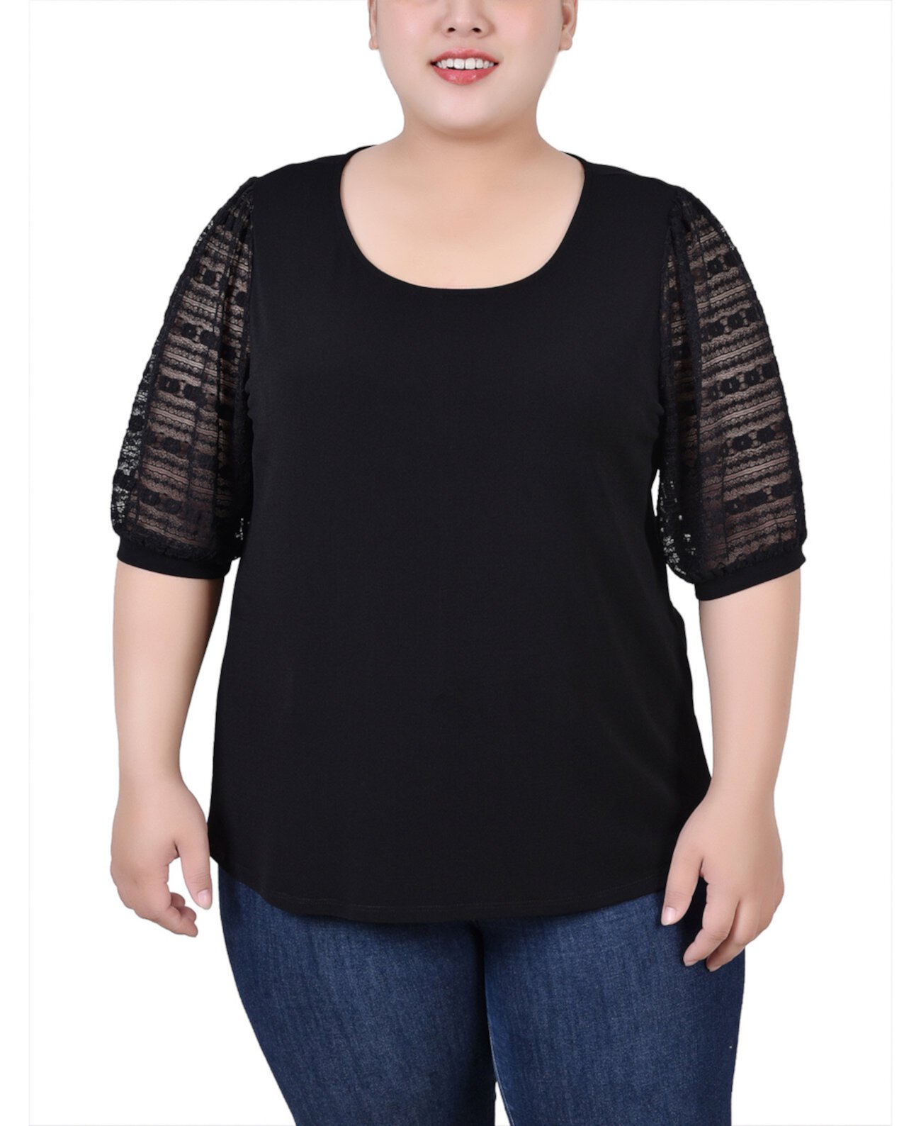 Женская Блузка NY Collection Plus Size Short Burnout Sleeve Scoop Neck Top NY Collection