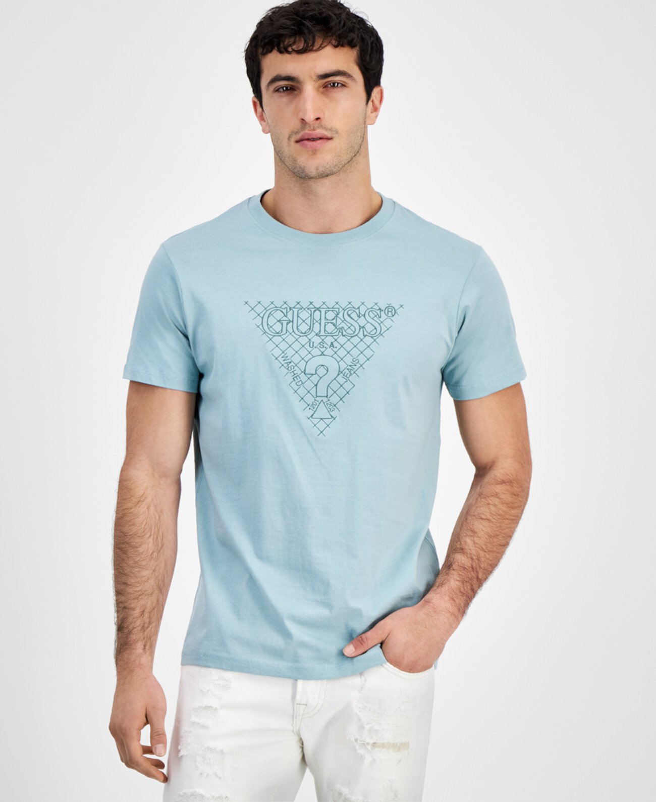 Мужская футболка с коротким рукавом и вышивкой треугольниками GUESS