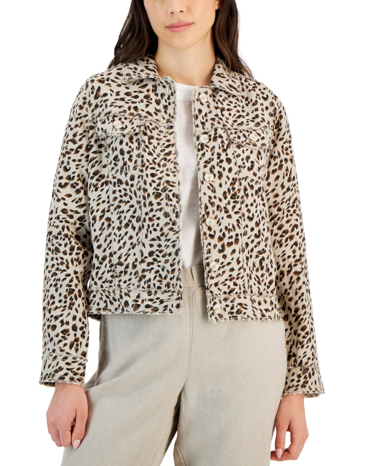Women's Linen Animal-Print Jacket, Created for Macy's Charter Club