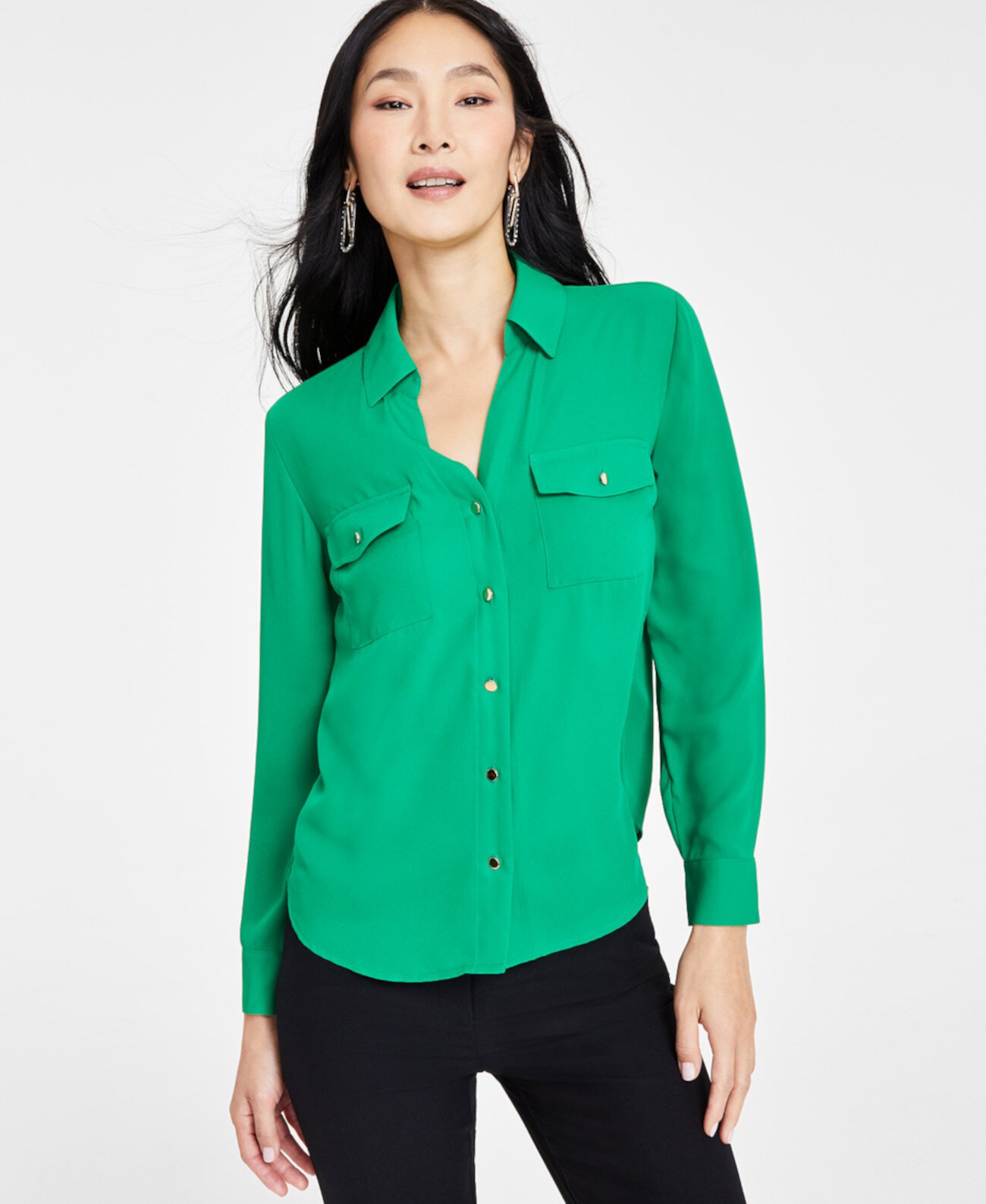 Миниатюрная блузка на пуговицах спереди, созданная для Macy's I.N.C. International Concepts