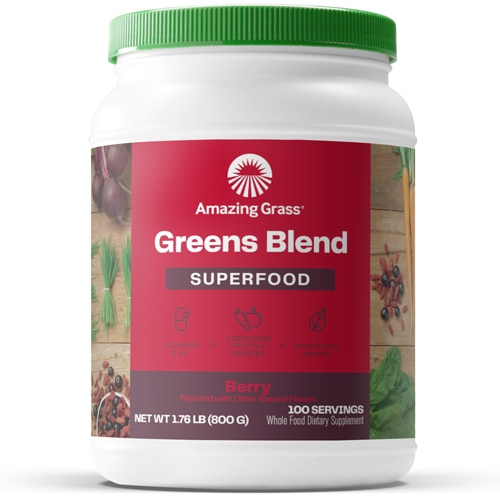 Суперфуд Порошок Greens Blend с ягодами — 100 порций, без глютена Amazing Grass