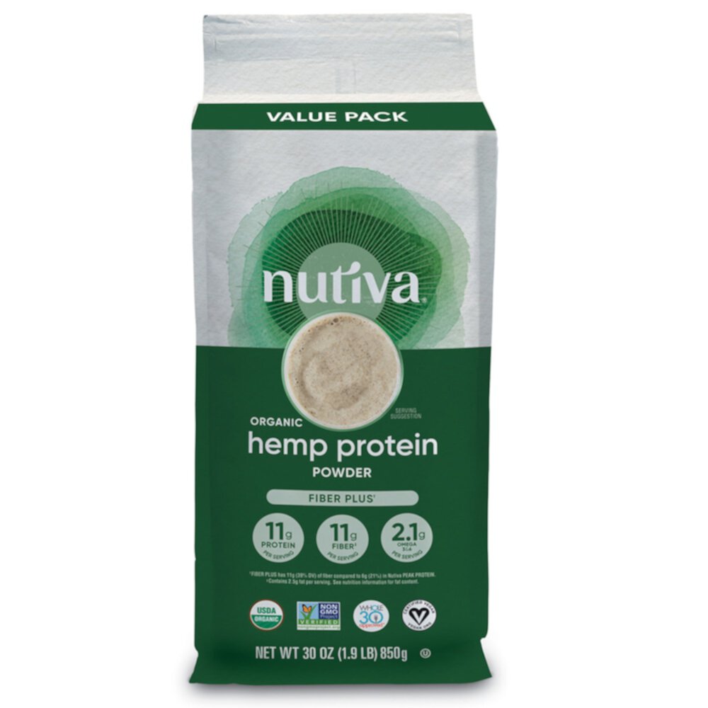 Organic Hemp Protein Powder (Порошок) - Fiber Plus -- 30 oz (Унции) Nutiva