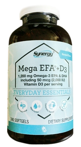 Mega EFA + D3 1200 мг Омега-3 EPA & DHA - 50 мкг D3 на порцию, 240 капсул Vitacost-Synergy