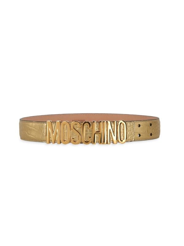 Ремень из телячьей кожи с тиснением под крокодила и логотипом Moschino